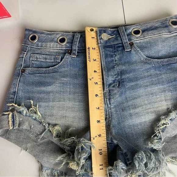 Altar’d State Size 25 Cut Off Denim Shorts Distressed Grommets Button Fly Grunge - Picture 3 of 11